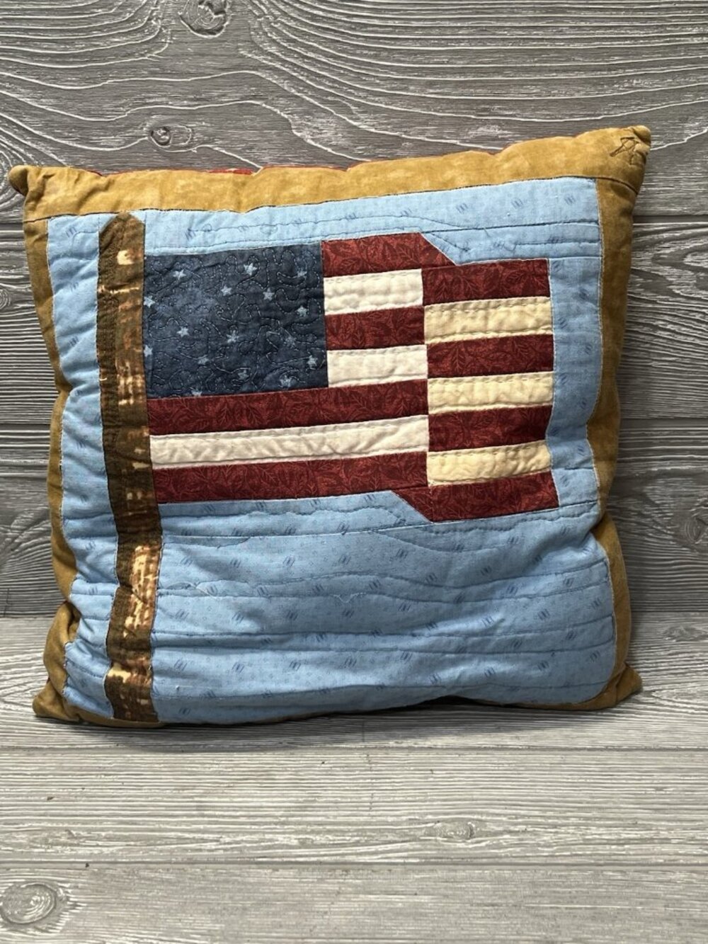 Primitive American Flag Throw Pillow 12” Square Handmade USA Americana